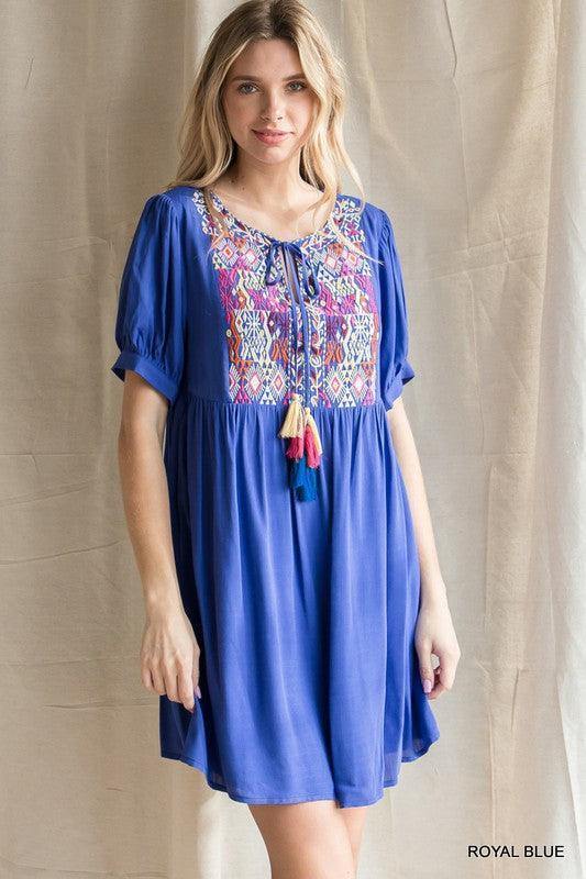 Embroidered Yoke Babydoll Dress - Tres Chic Houston