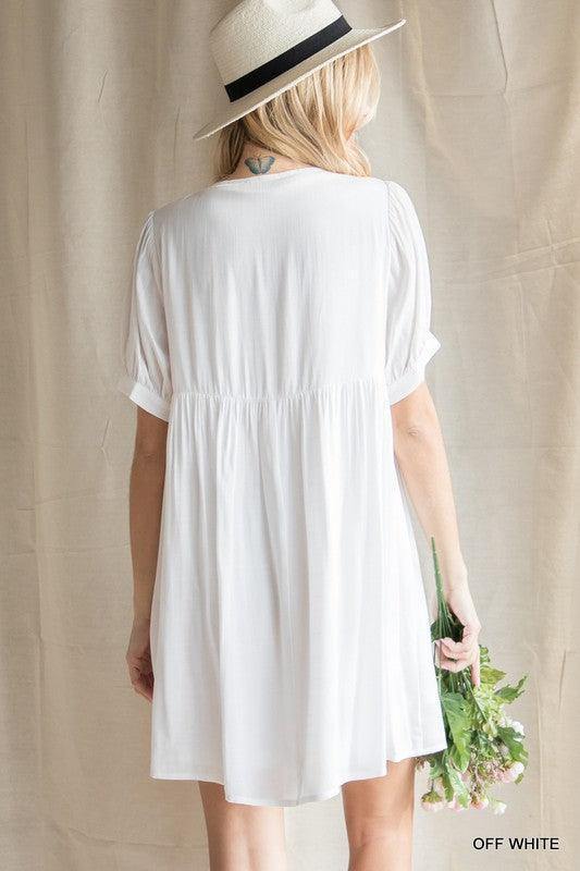 Embroidered Yoke Babydoll Dress - Tres Chic Houston