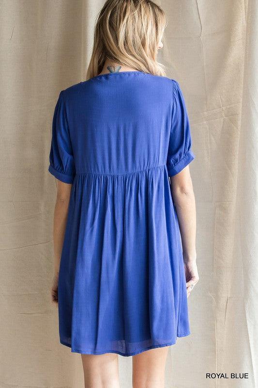 Embroidered Yoke Babydoll Dress - Tres Chic Houston