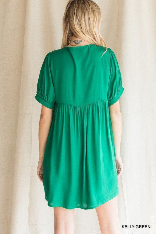 Embroidered Yoke Babydoll Dress - Tres Chic Houston