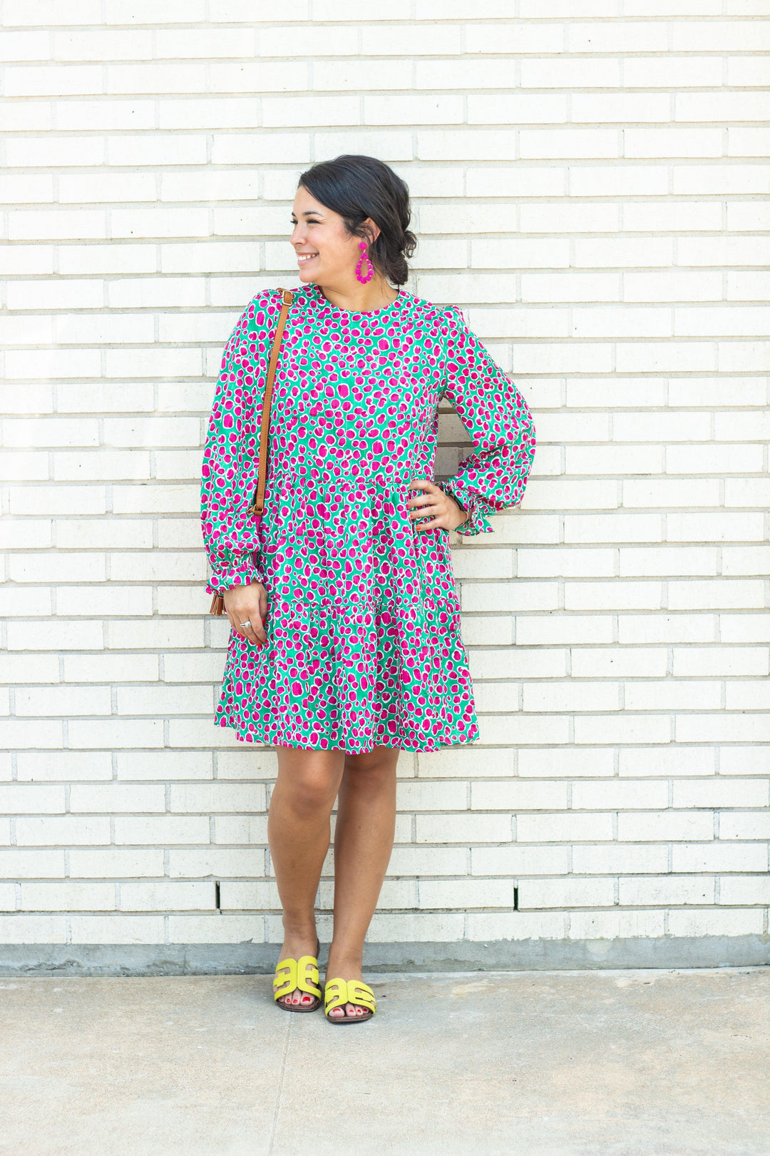 Green &amp; Pink Printed Tiered Dress - Tres Chic Houston