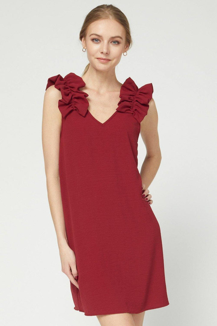 Ruffle Sleeveless Dress in Ruby - Tres Chic Houston