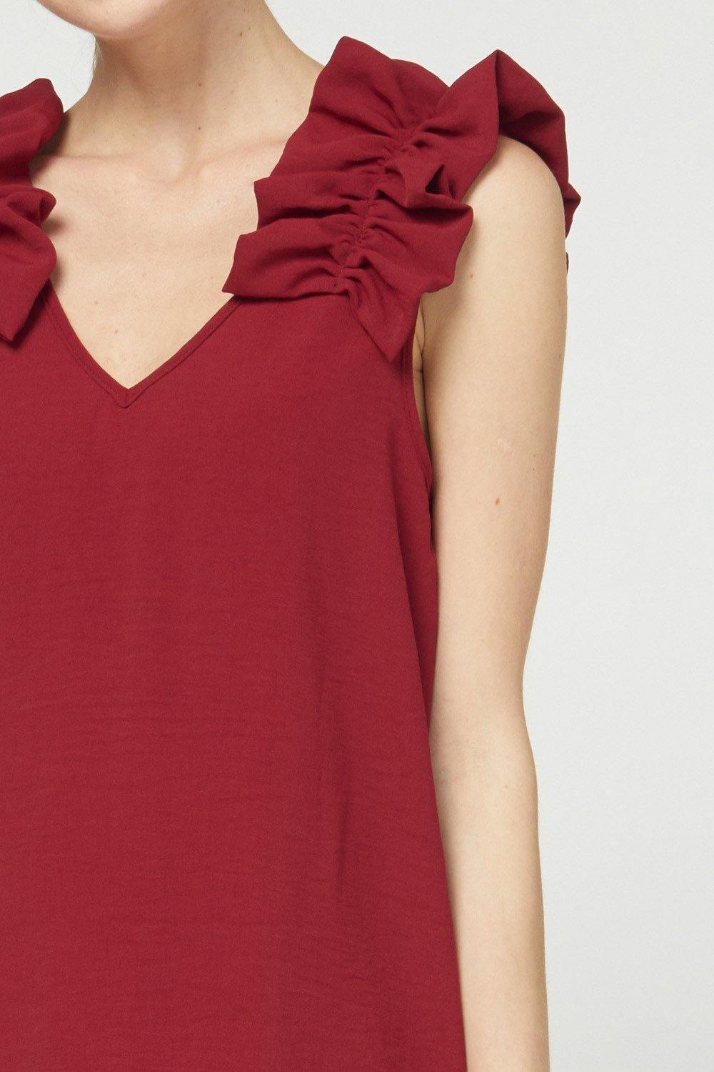 Ruffle Sleeveless Dress in Ruby - Tres Chic Houston