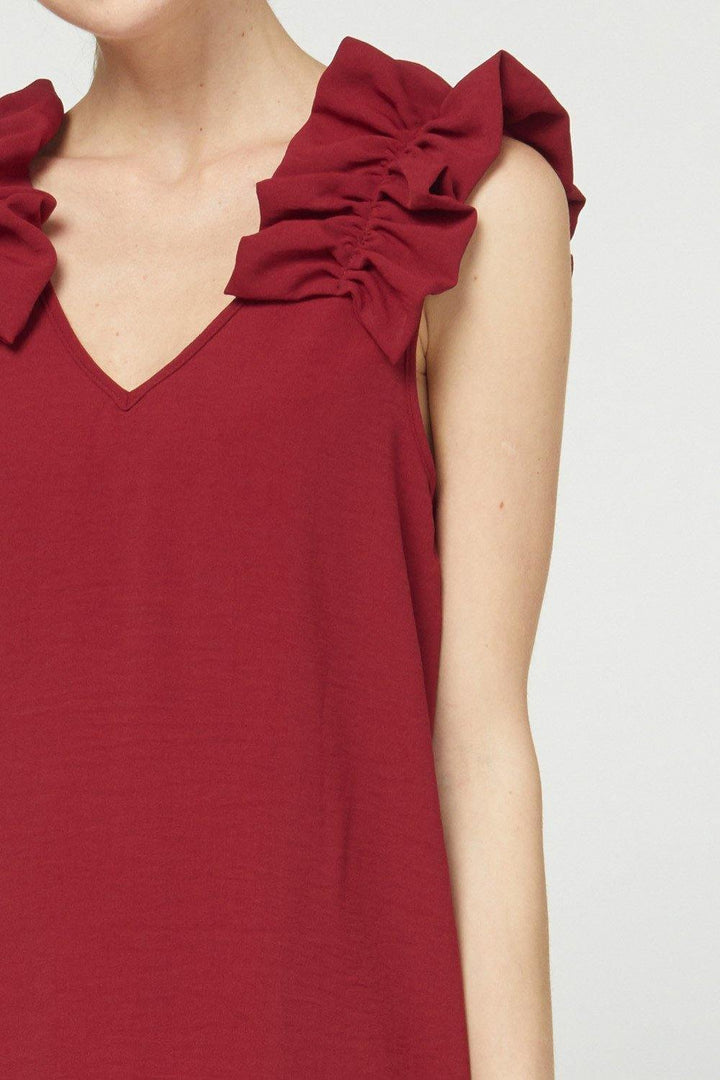 Ruffle Sleeveless Dress in Ruby - Tres Chic Houston