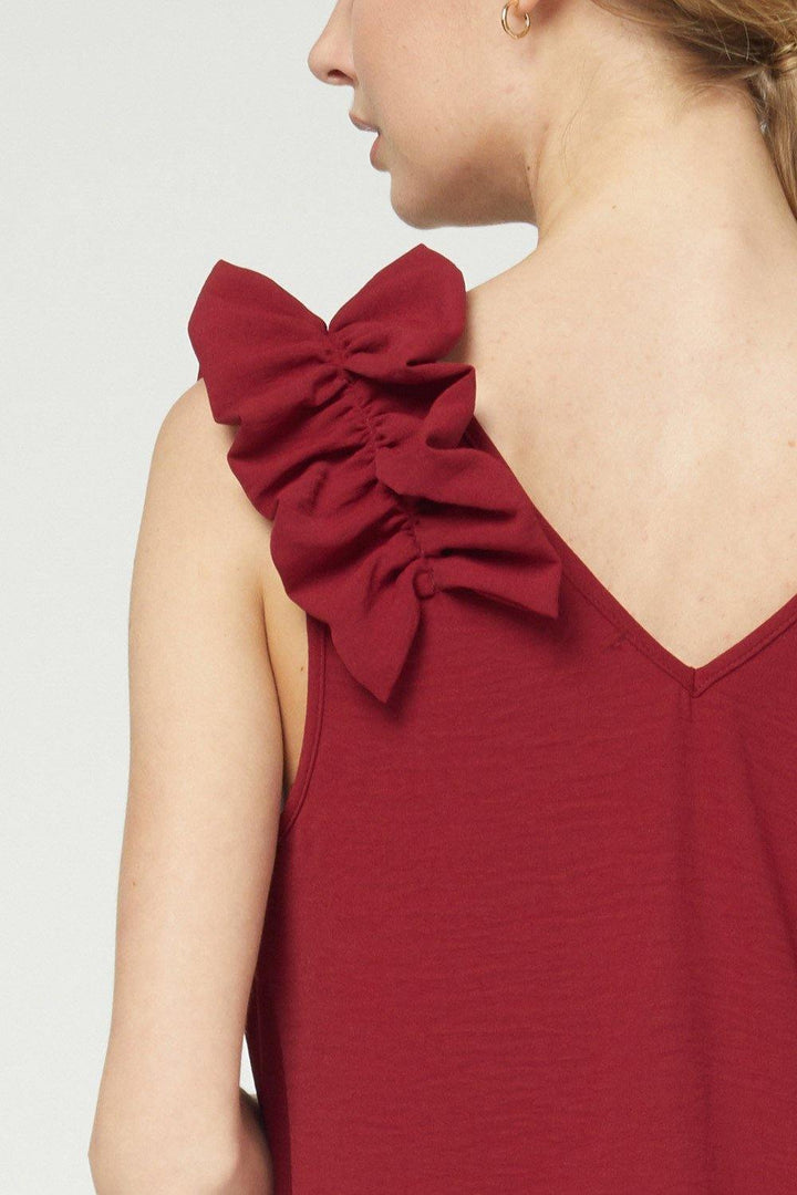 Ruffle Sleeveless Dress in Ruby - Tres Chic Houston