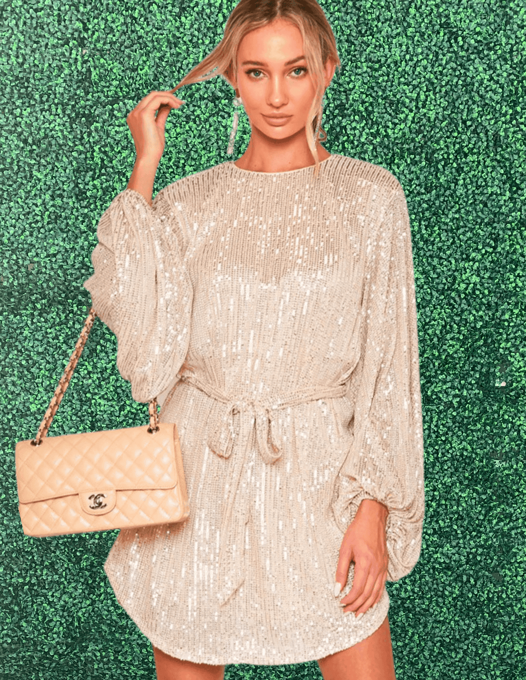 champagne sparkly glitter dress loose
