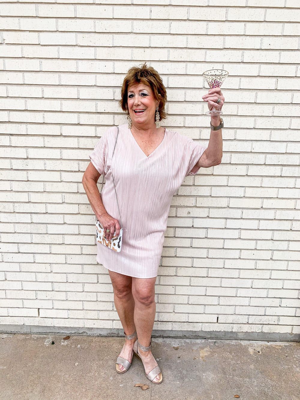 Blush Shimmer Pleated Sheath Dress - Très Chic