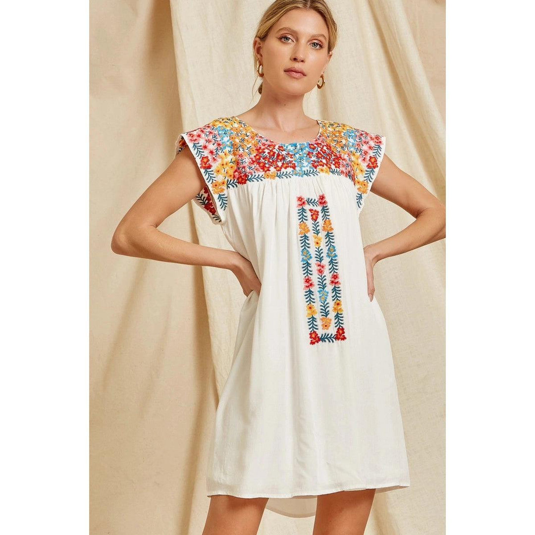 Embroidered Ivory Dress - Très Chic