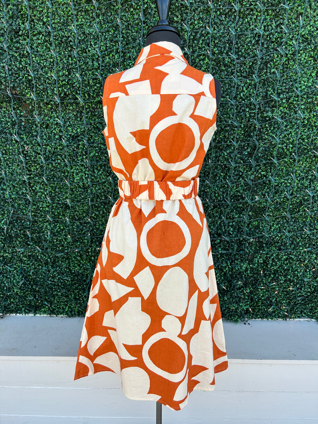 Geometric Print Midi Dress burnt orange cotton dress boutique near me houston texas 