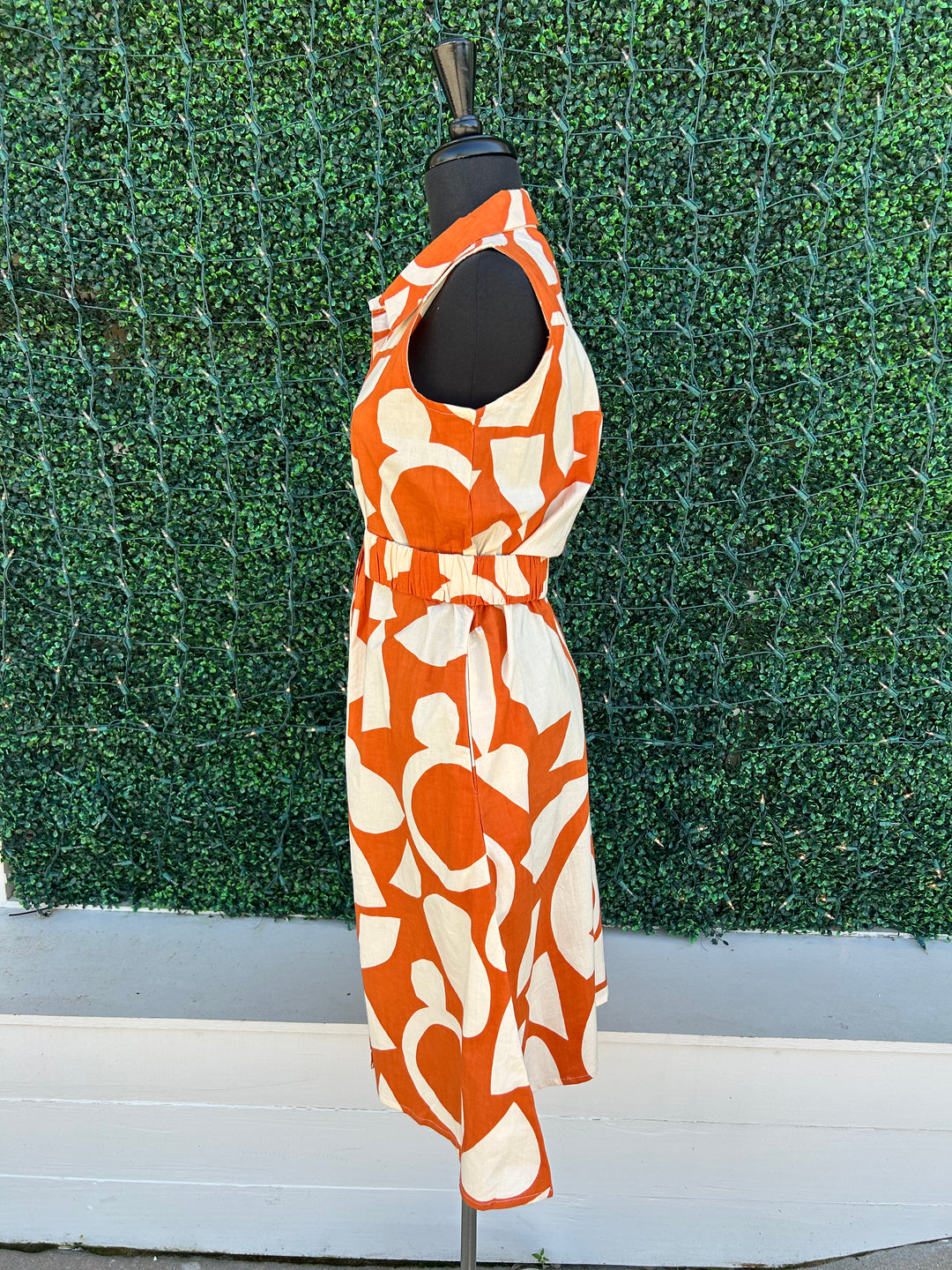 Geometric Print Midi Dress burnt orange cotton dress boutique near me houston texas 
