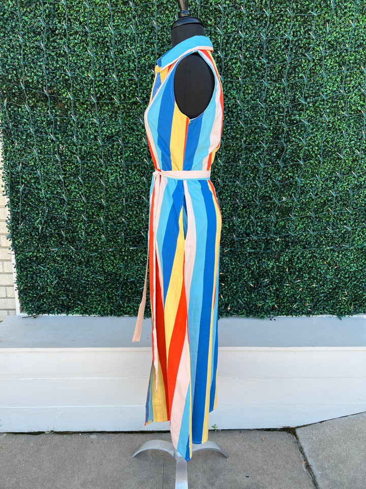 rainbow hroizontal stripe maxi dress 100% cotton womens online boutique button up