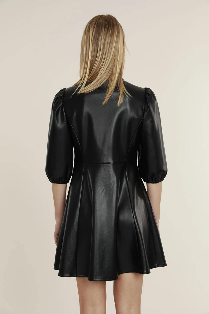 Empire Waist Vegan Leather Dress fit and flair black womens holiday boutique