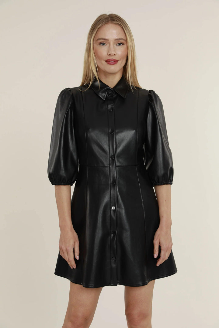Empire Waist Vegan Leather Dress fit and flair black womens holiday boutique