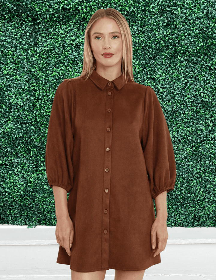 Dolce Cabo Vegan Suede Button Down Dress tres chic Houston women&