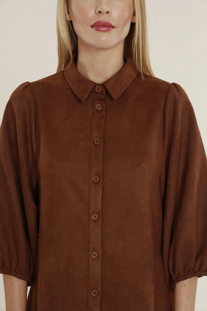 Dolce Cabo Vegan Suede Button Down Dress tres chic Houston women&