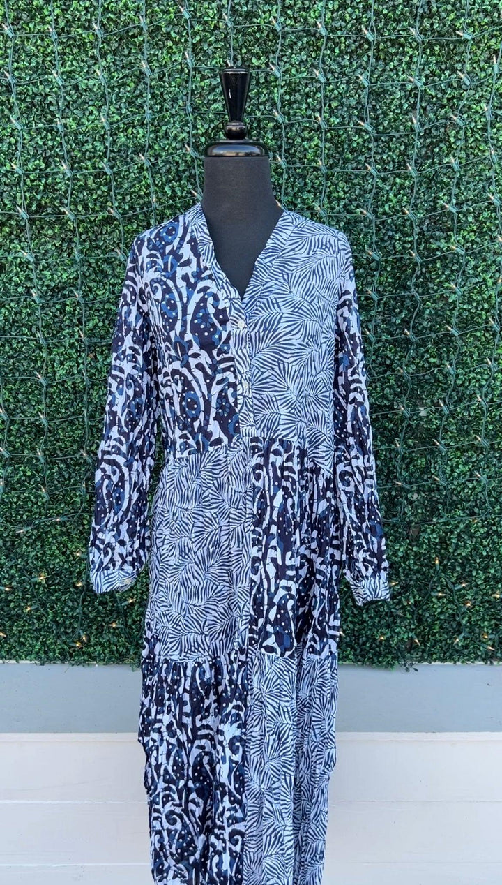 Dress Addict brand maxi dress blue mix print tres chic best online boutique
