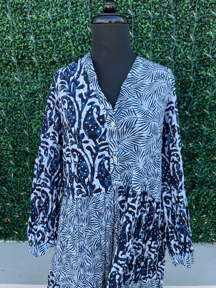 Dress Addict brand maxi dress blue mix print tres chic best online boutique