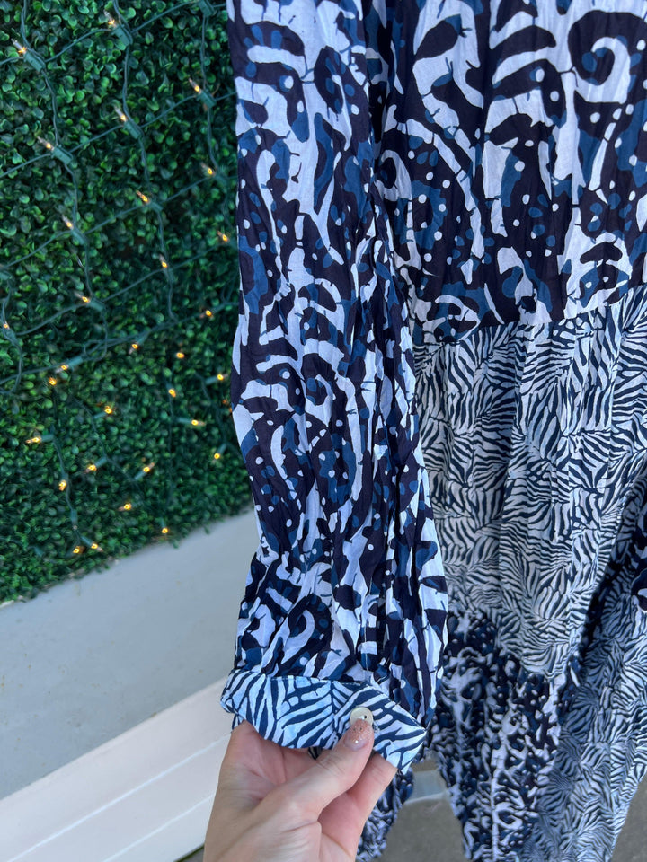 Dress Addict brand maxi dress blue mix print tres chic best online boutique