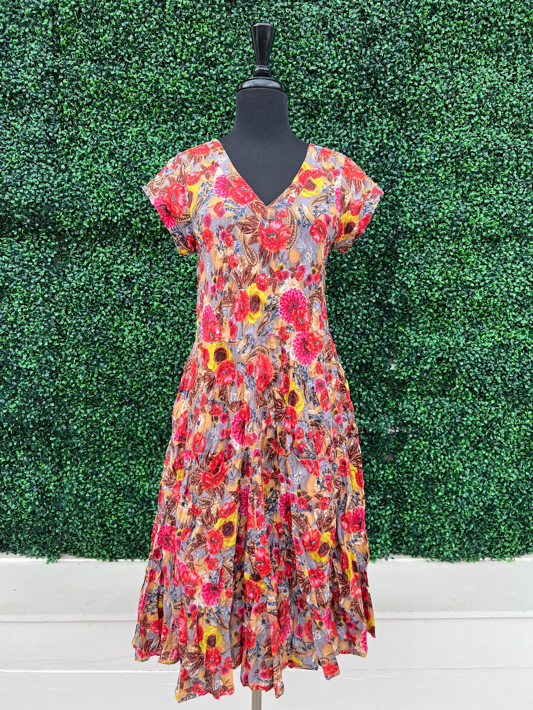 dress addict cotton colorful prints dresses boutique tres chic- red and yellow midi