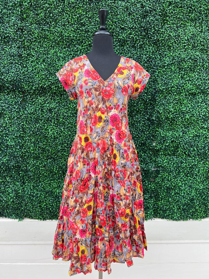 dress addict cotton colorful prints dresses boutique tres chic- red and yellow midi