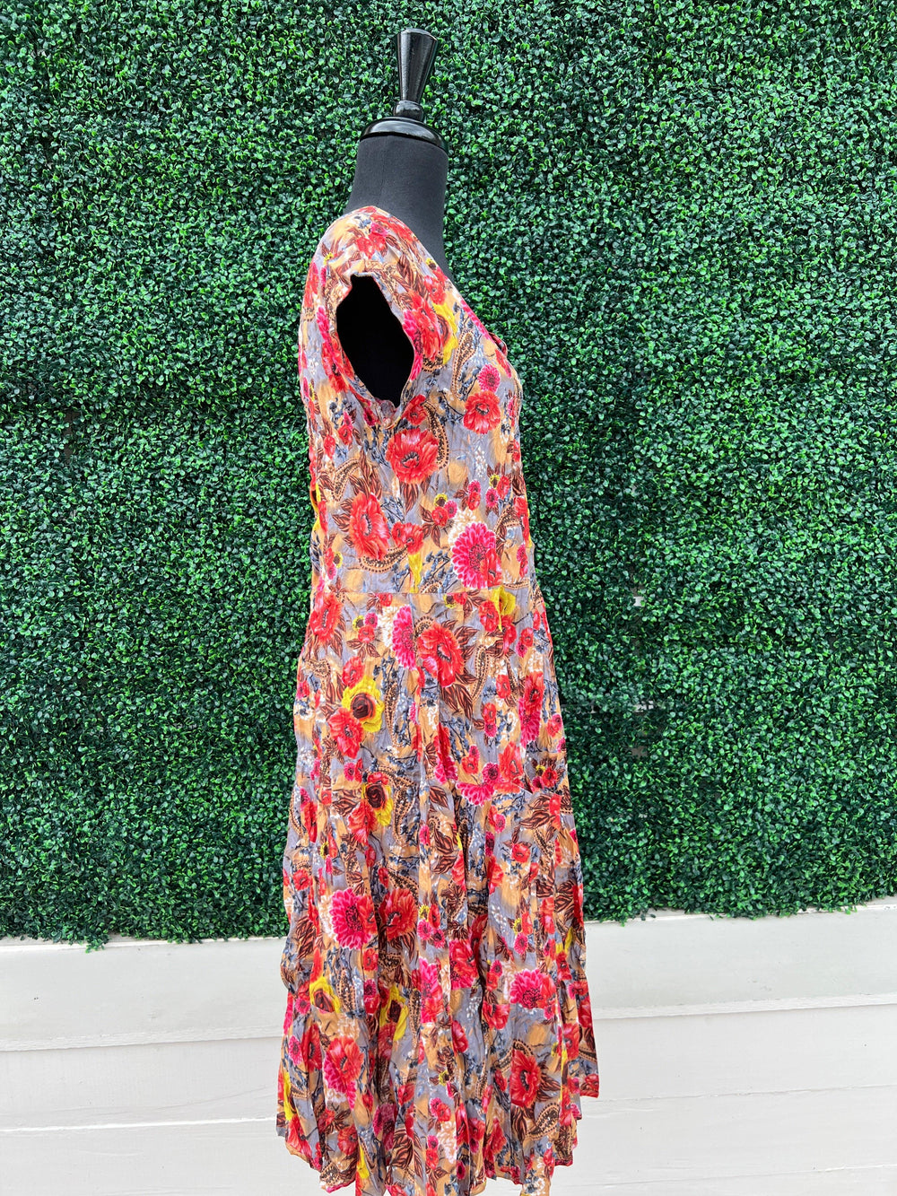 dress addict cotton colorful prints dresses boutique tres chic- cap sleeve red midi