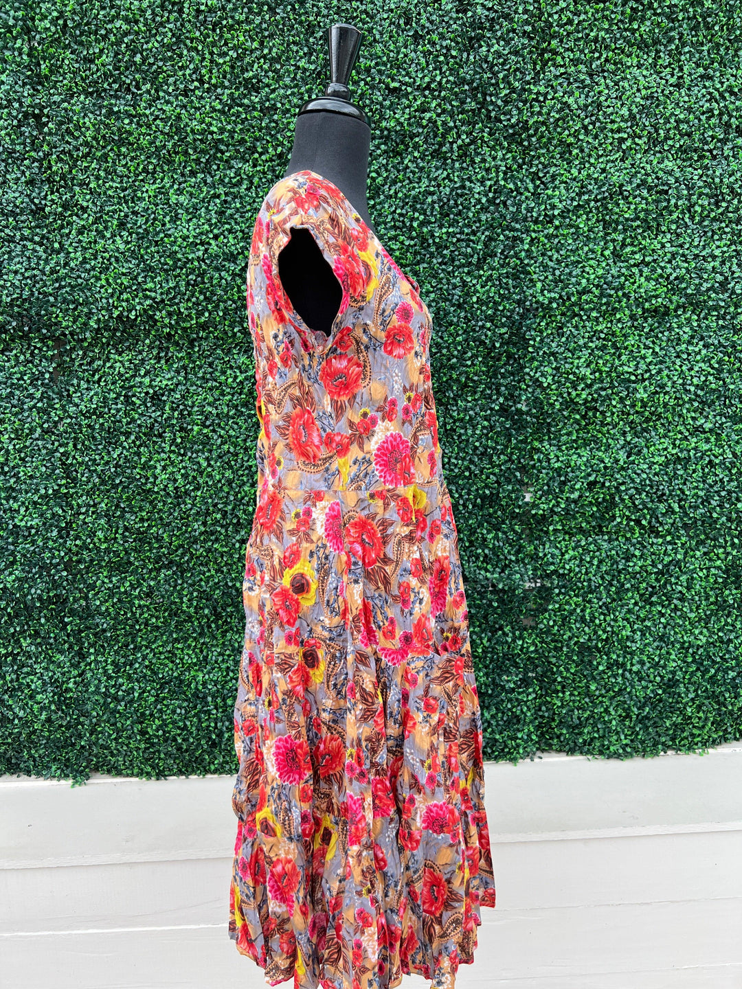dress addict cotton colorful prints dresses boutique tres chic- cap sleeve red midi
