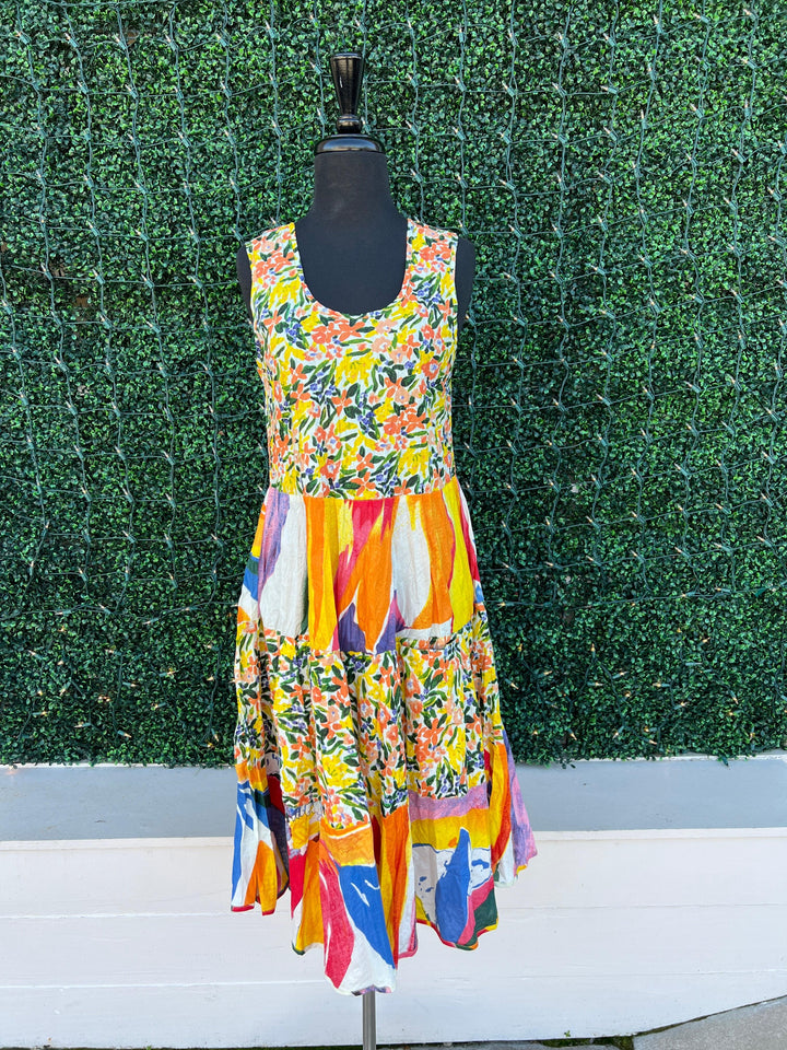 Yellow JOY Mix Midi Dress dress addict brand 100% cotton online boutique