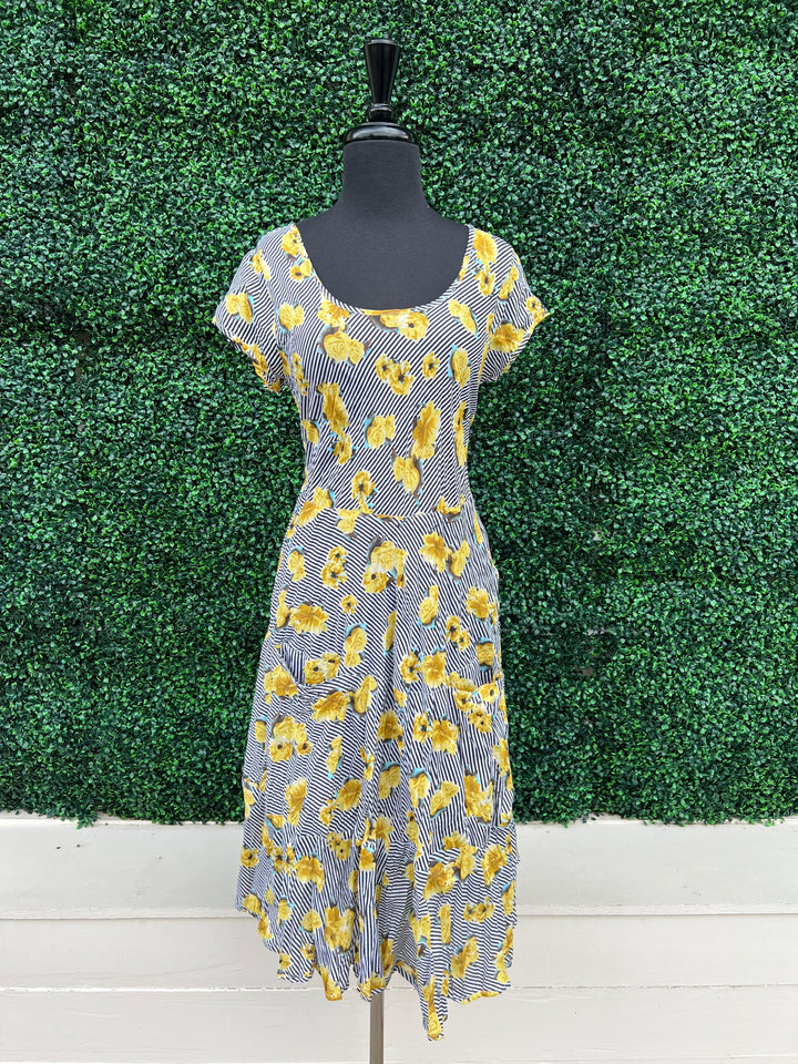 yellow roses midi dress cotton boutique tres chic