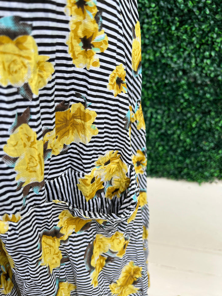 yellow roses midi dress cotton boutique tres chic