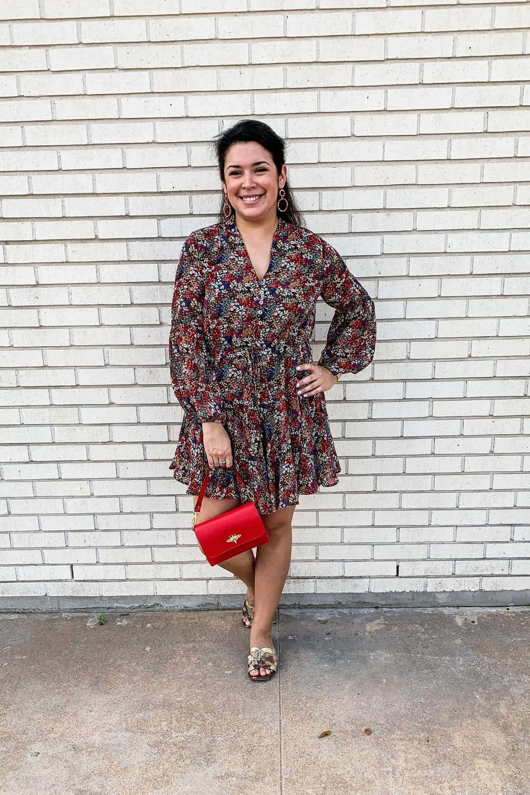 Black Floral Drawstring Dress - Très Chic