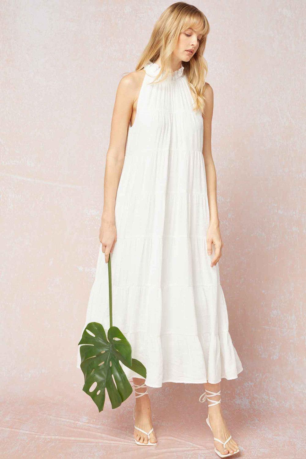 Halter Midi in White - Très Chic