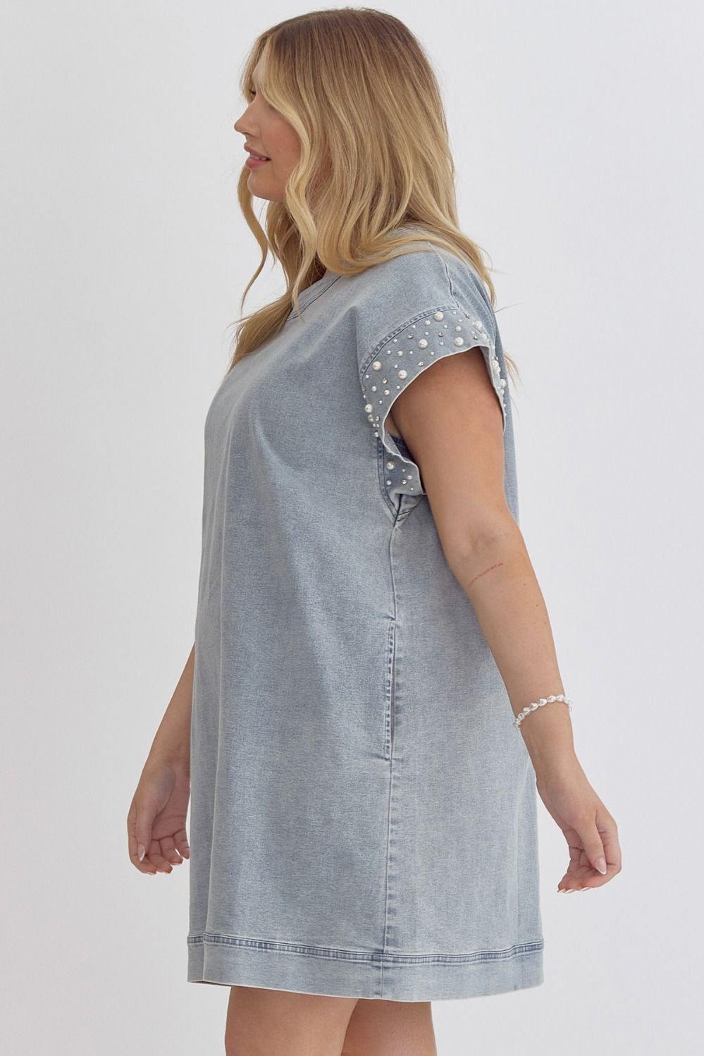 Pearl Embellished Denim Dress