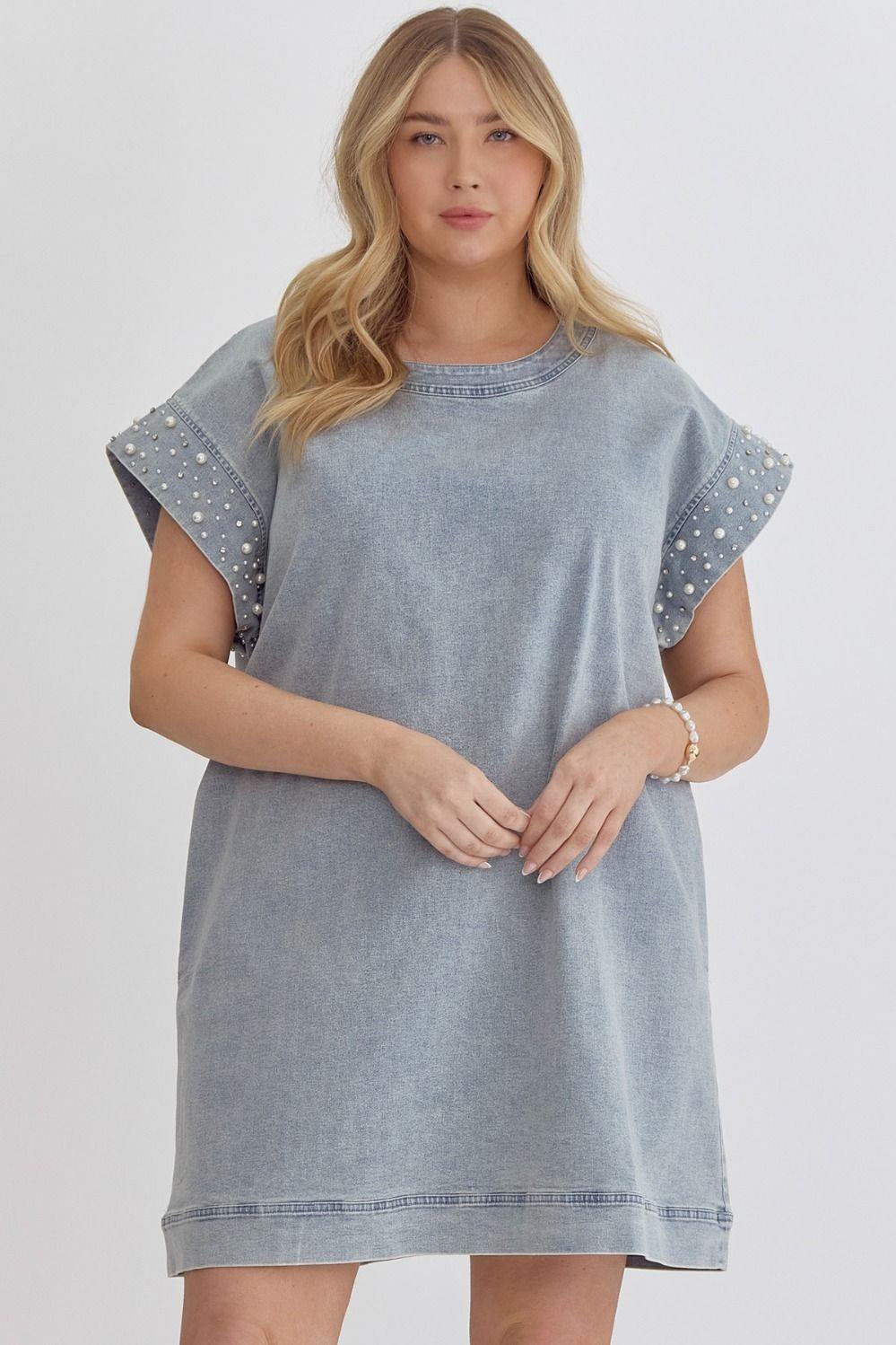 Pearl Embellished Denim Dress