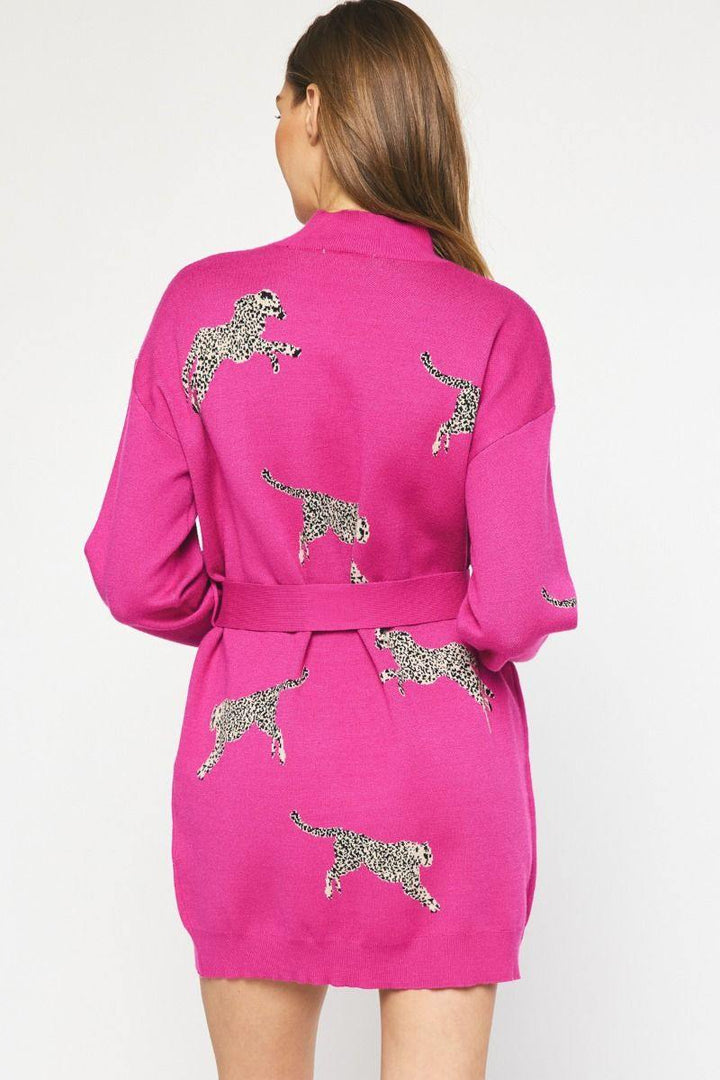 Pink Cheetah Sweater Dress with belt entro