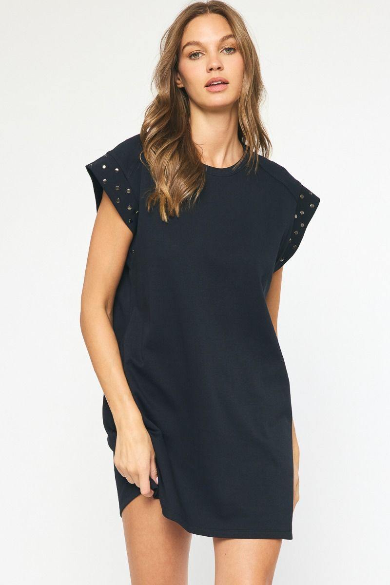 Ponte Stud Embellished Dress camel fall boutique houston near me entro brand clothing