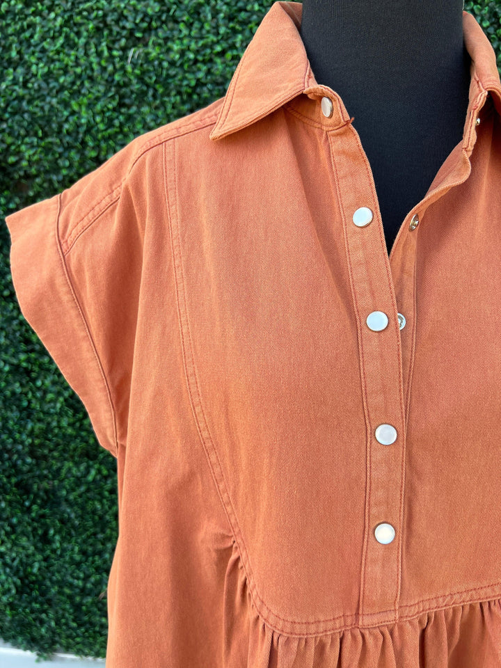 rust demin colored burnt orange dress UT Texas Boutique womens