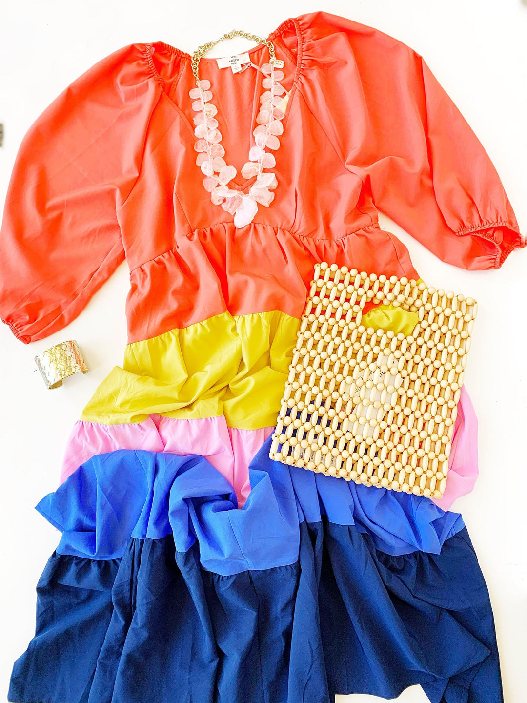 Tiered Color Block Maxi Dress - Très Chic