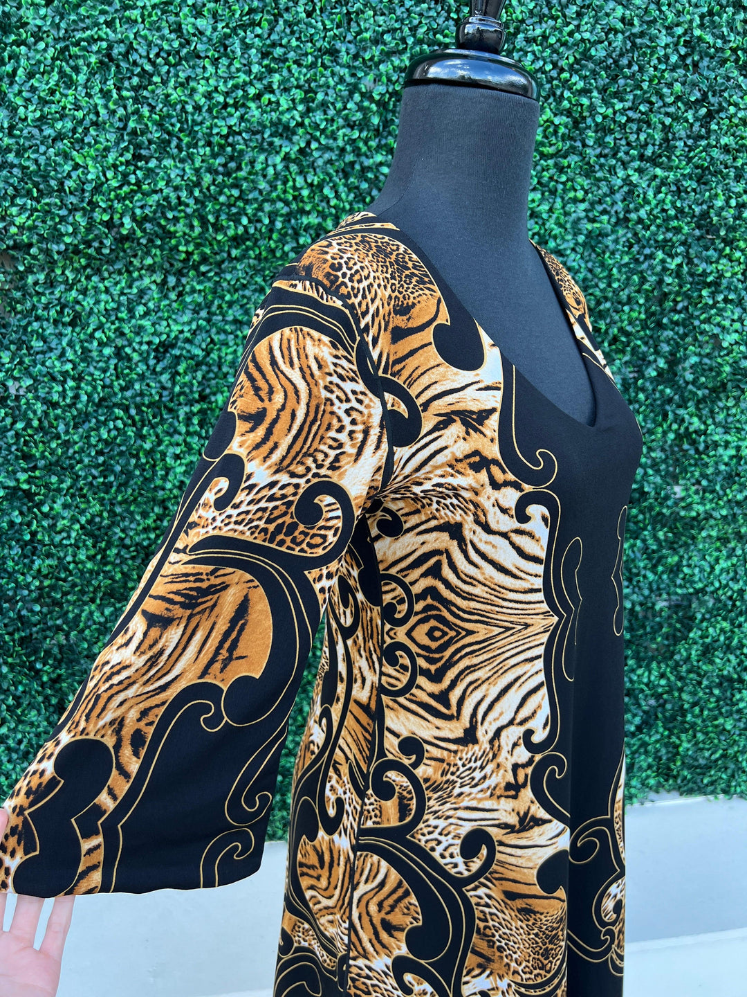 Animal Boarder Reversible Dress bell sleeve cocktail missy boutique