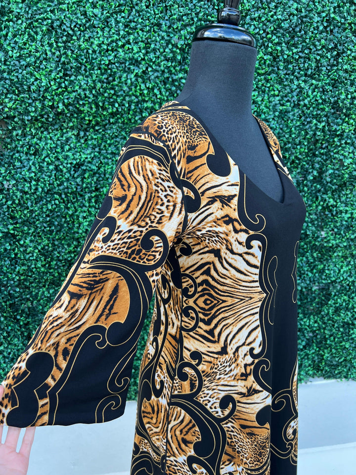 Animal Boarder Reversible Dress bell sleeve cocktail missy boutique