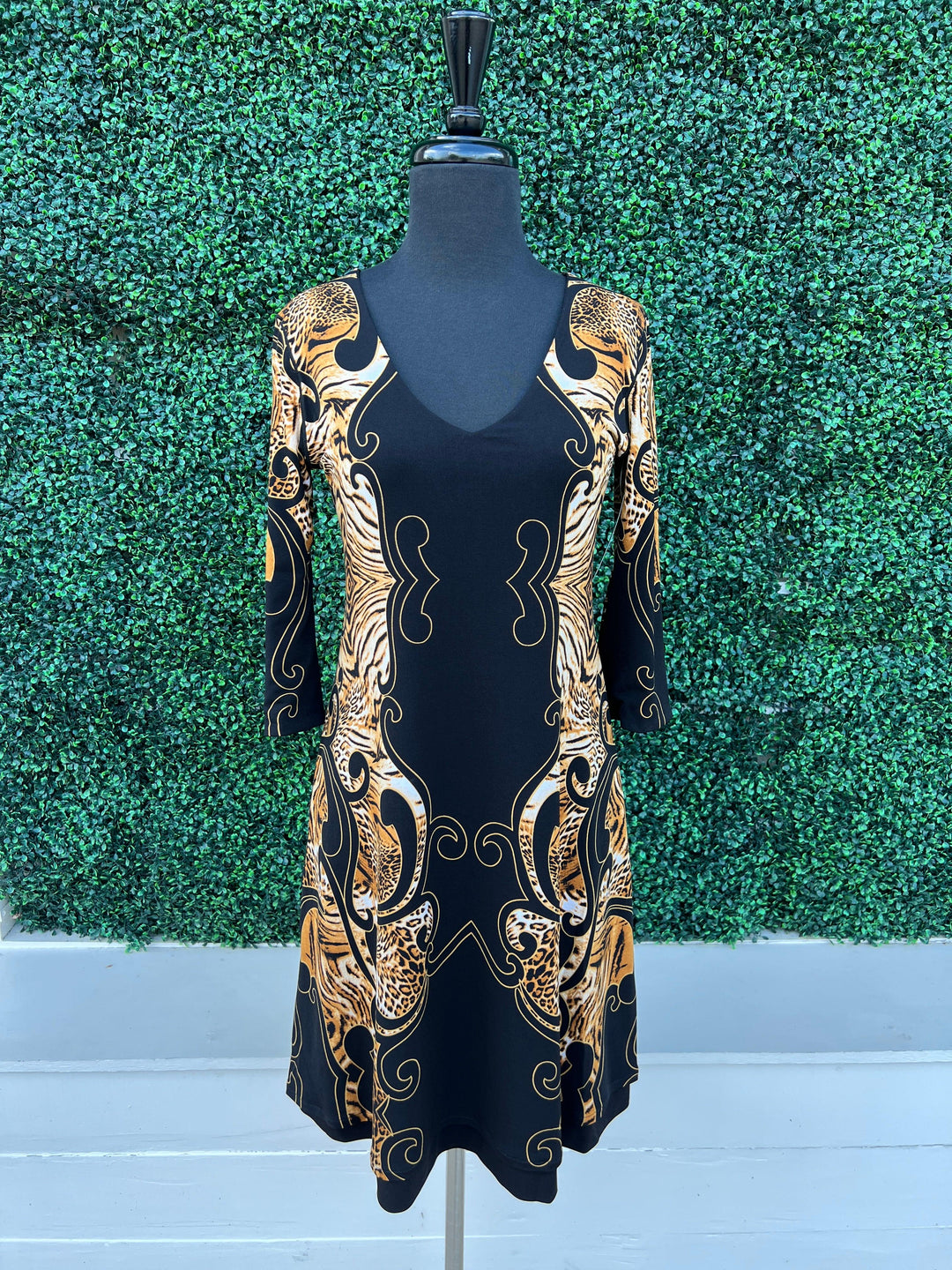 Animal Boarder Reversible Dress bell sleeve cocktail missy boutique eva varro