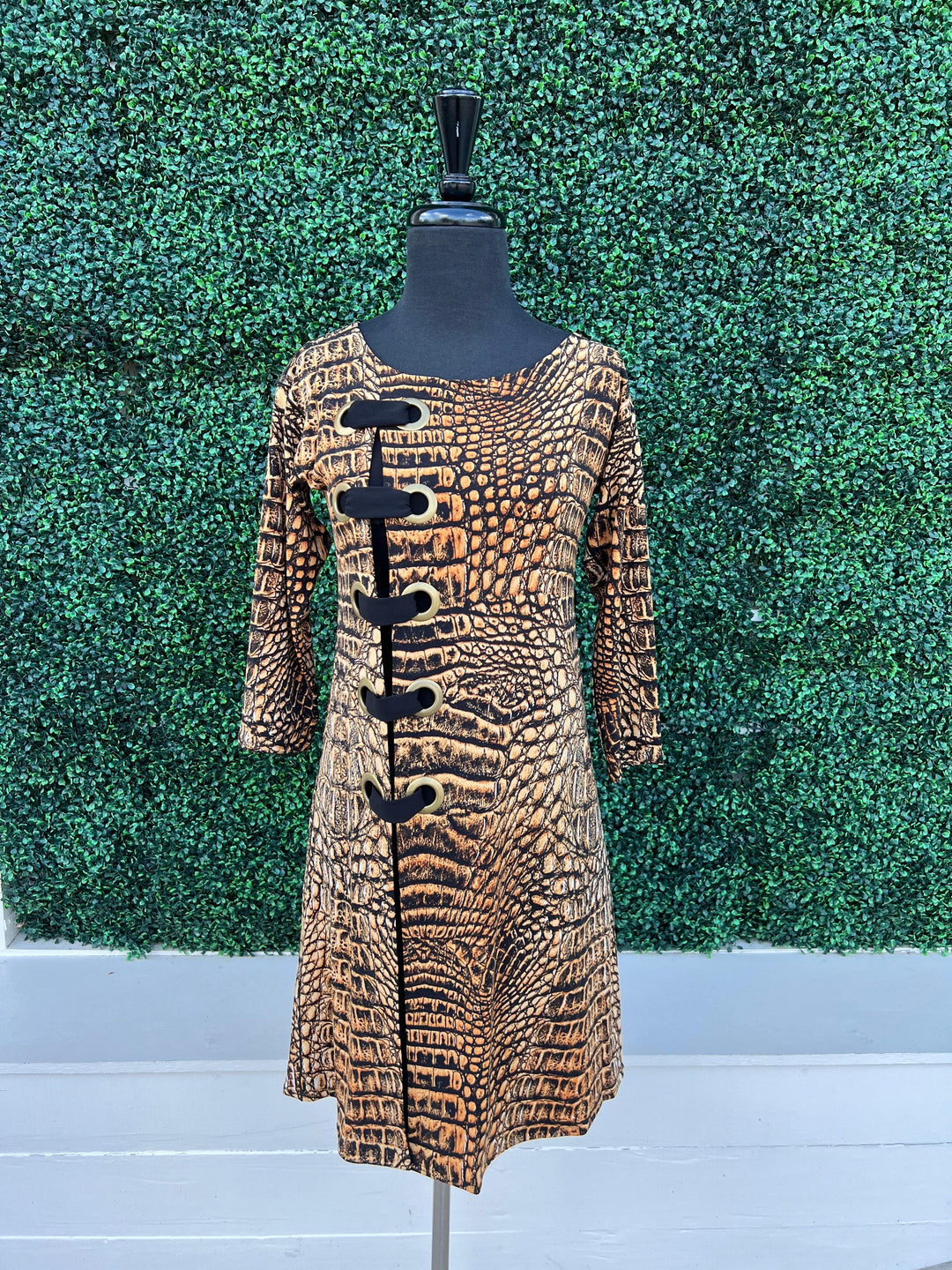 Reptile snake print Grommet Dress black cocktail dresses near me boutique houston