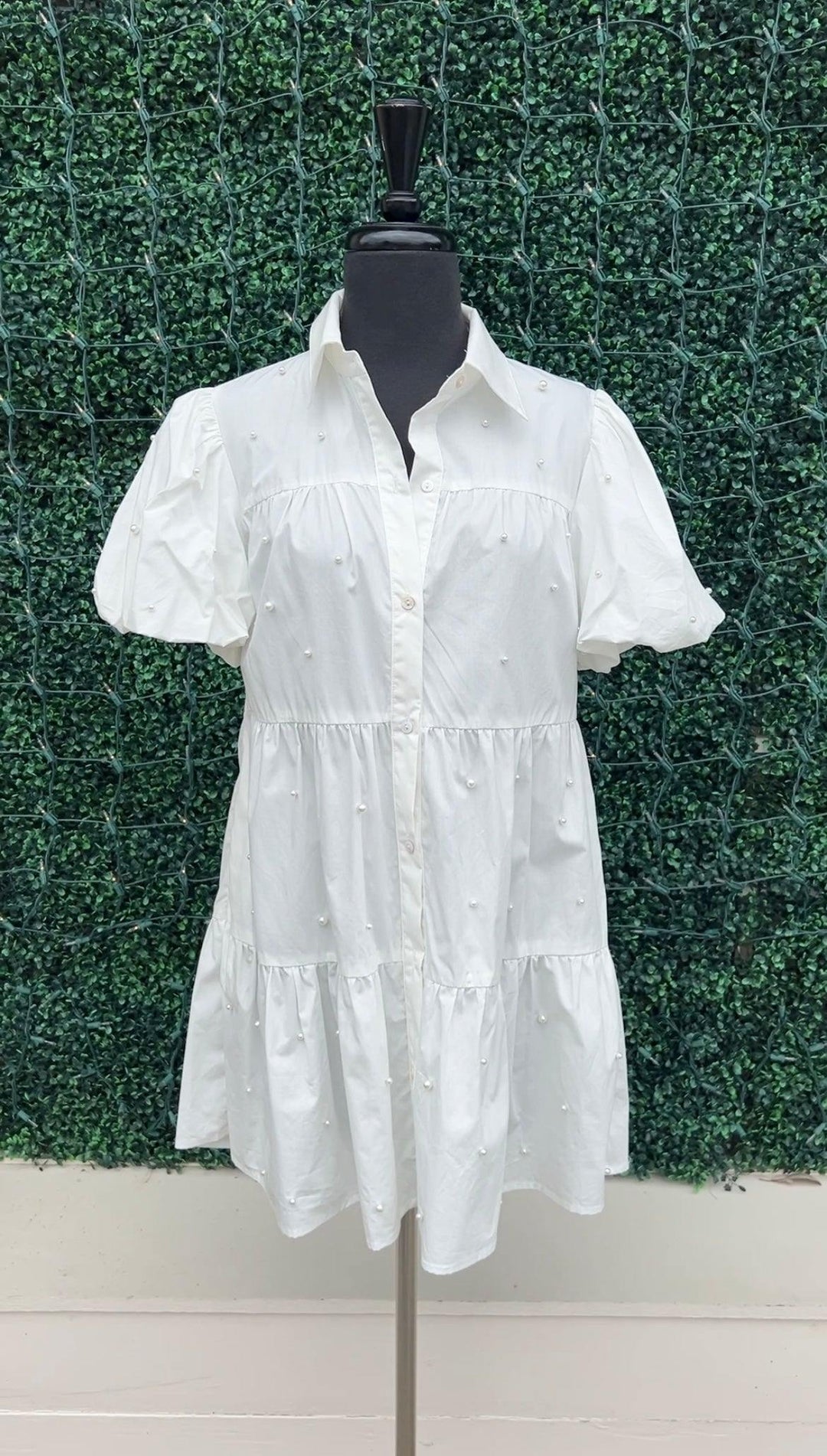 white Pearl Embellished Dress cotton with pockets from trendy dress boutique online