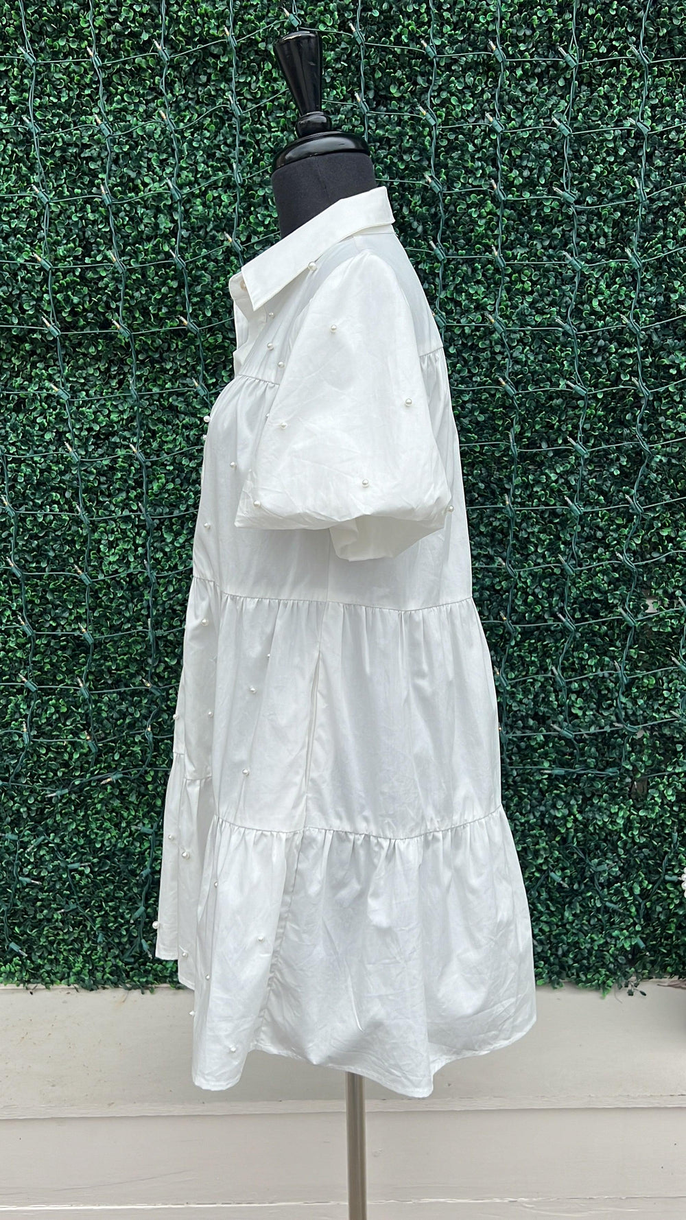 white Pearl Embellished Dress cotton with pockets from trendy dress boutique online