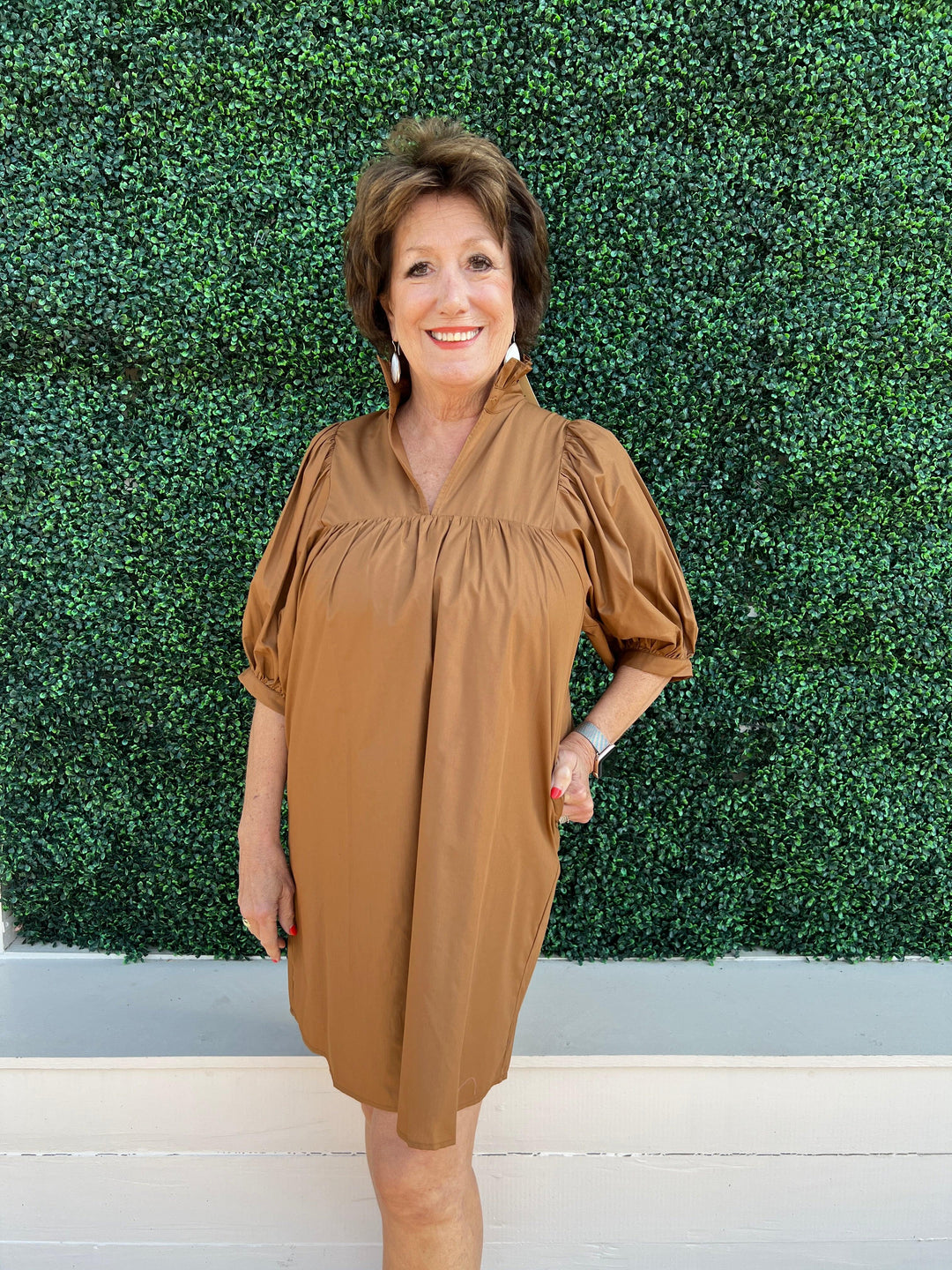 like never a wallflower Cotton Puff Sleeve Dress navy jade brand brown