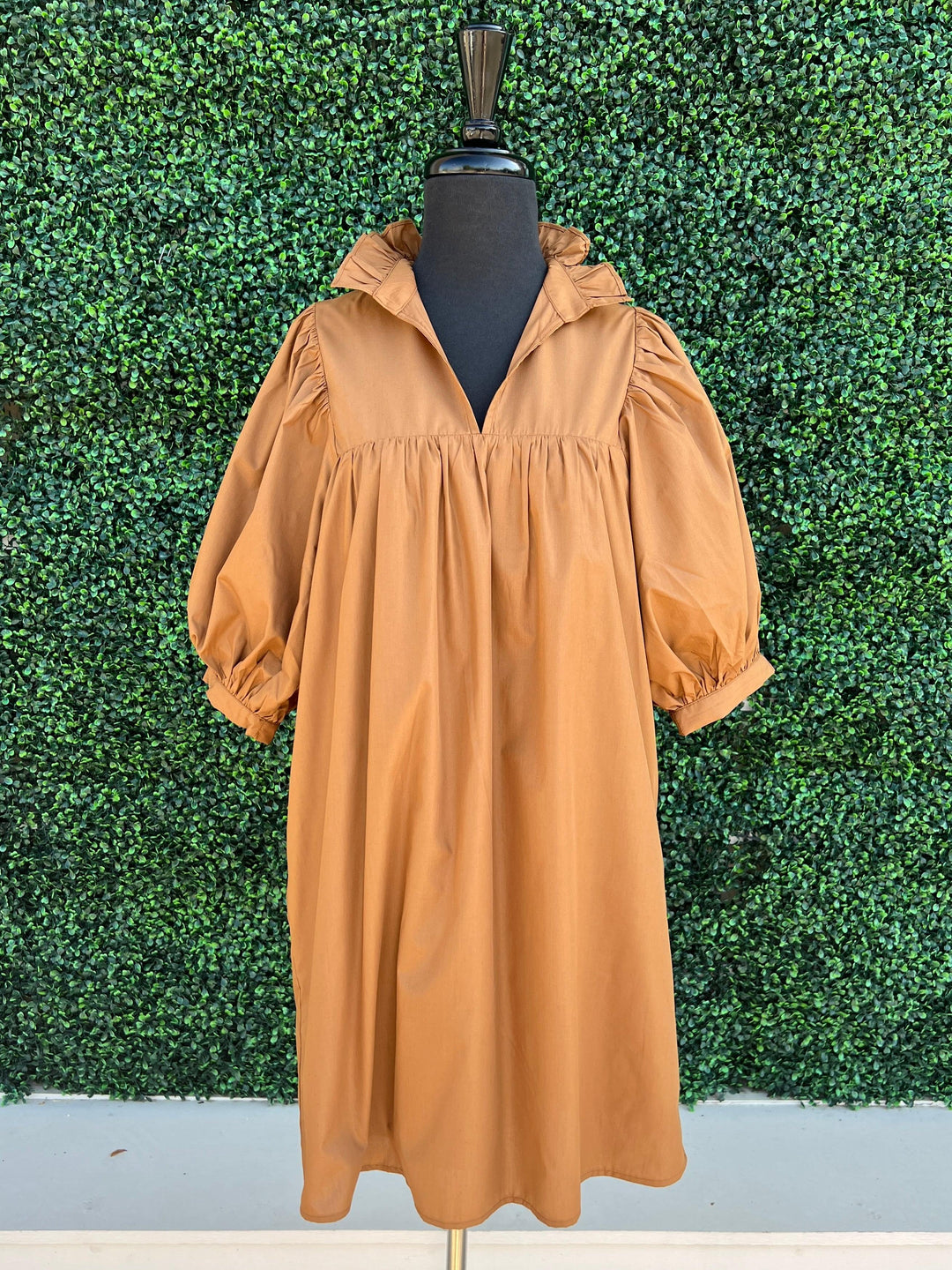 like never a wallflower Cotton Puff Sleeve Dress navy jade brand brown