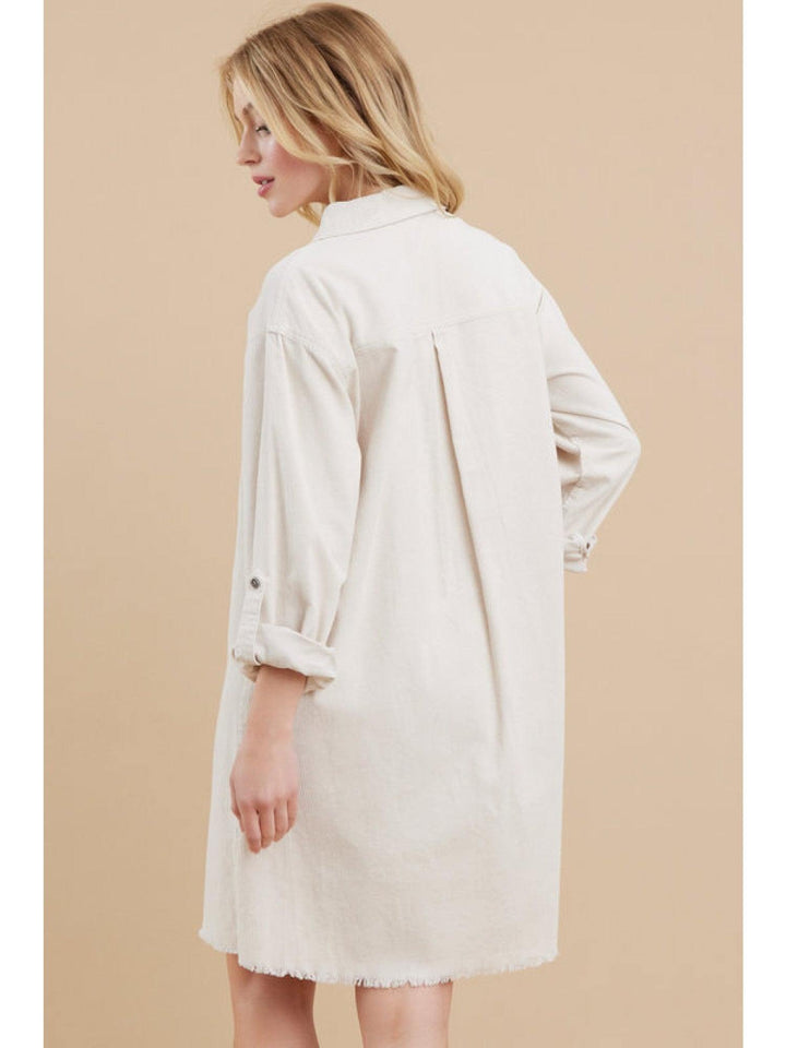 Jodifl Cotton shirt dress with collared neck Corduroy cream