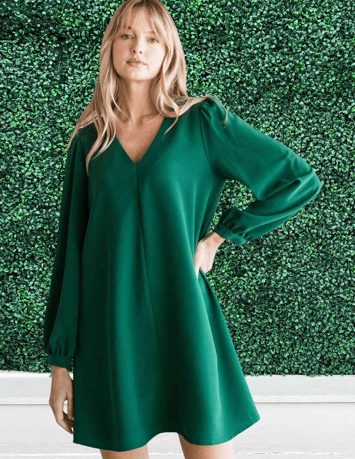 long sleeve hunter green dress for christmas season tres chic houston