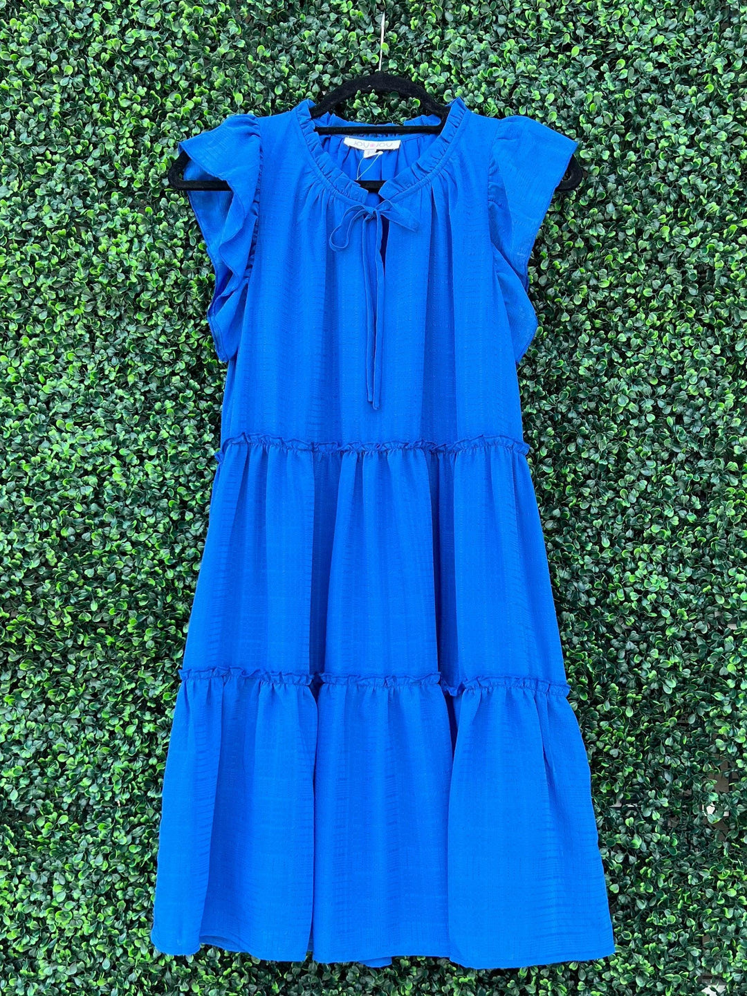 Bright blue short dress for houston summer from Tres Chic boutique