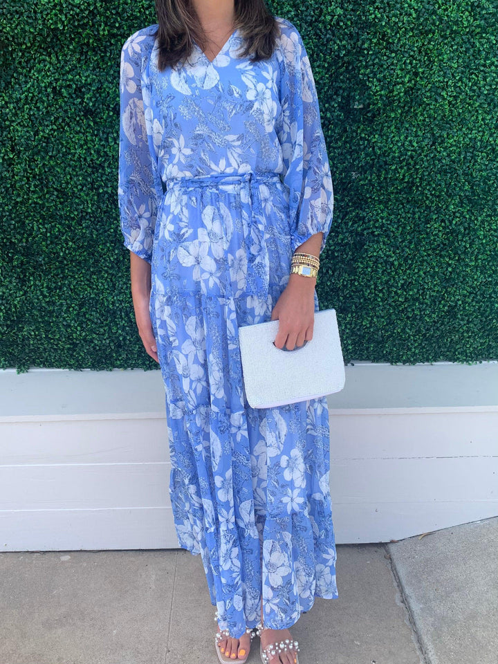 Light blue and white long dress at Tres Chic