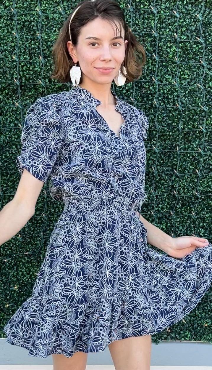 tres chic womens best online boutique joy joy brand embroidered navy and white dress